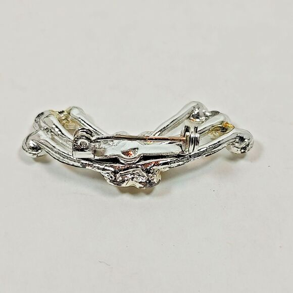 VTG Art Deco Silver Tone Metal Glass Rhinestone Cluster Brooch Lapel Pin Flower - Picture 14 of 16